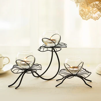 

European Hollow Candle Holder Home Decoration Iron Lotus Candle Holder Candle Light Dinner Props Table Candle Holder Decoration