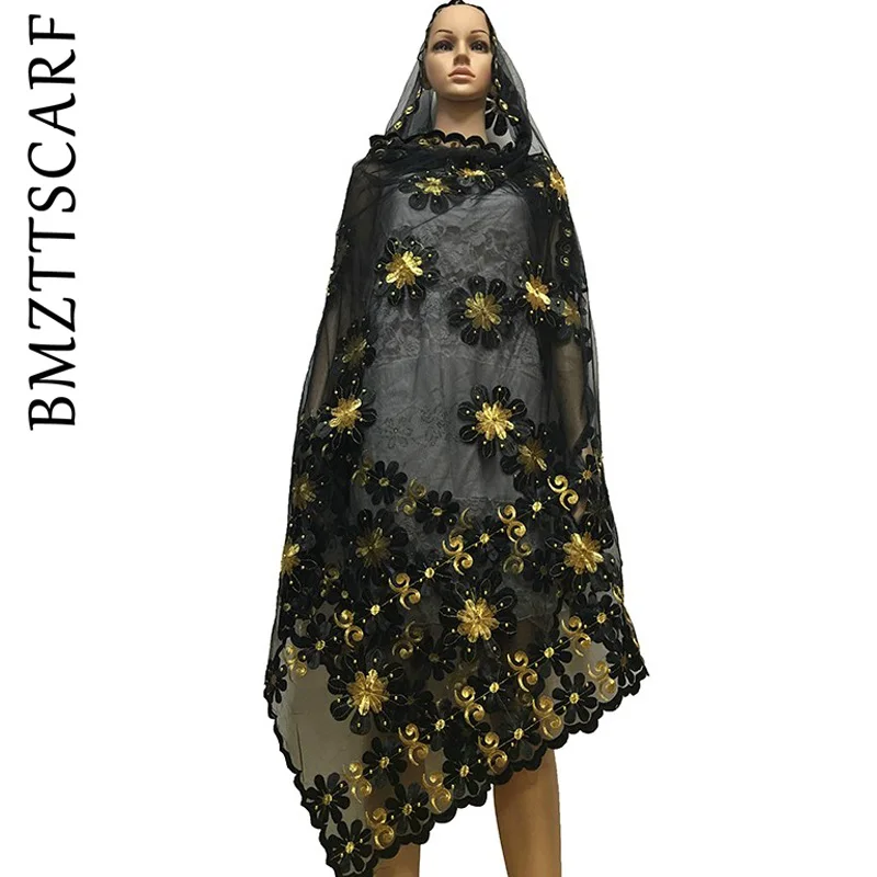 Новая африканская Женская шаль samll цветок дизайн вышивки большой шарф из тюли с бисером для создания своих прекрасных шалей BM622