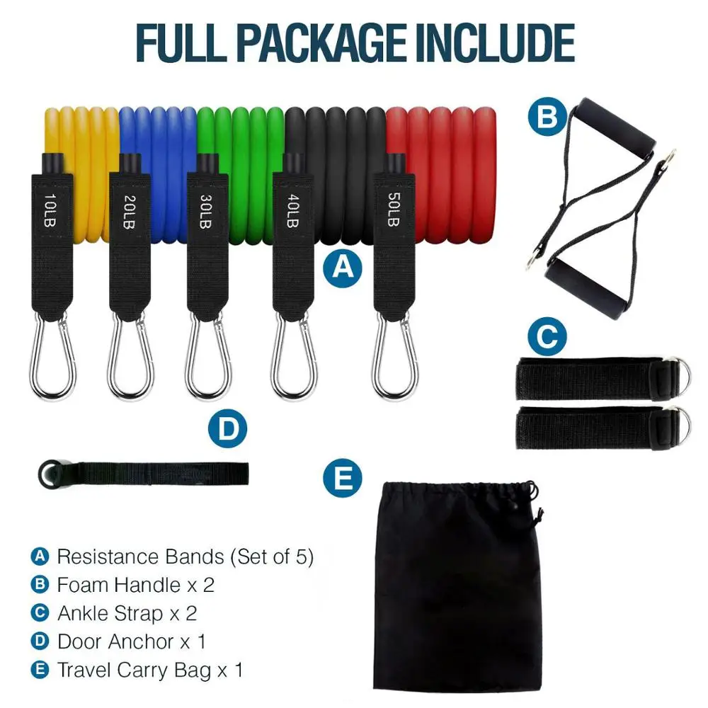 Generic Resistance Bands Set 11pcs Exercise Bands With Door Anchor