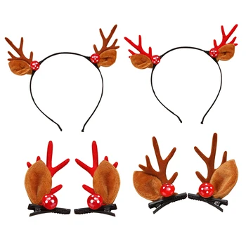 

4PCS Cute Antlers Christmas Cute Antler Hair Clips Festival Style Red Antler Headband Moose Mushroom Forest Hair With Hairband