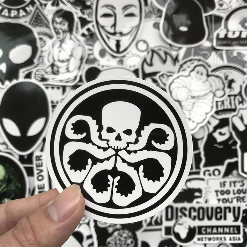 100Pcs Random Black and White Stickers Graffiti Punk JDM Cool Sticker Bomb for Laptop Skateboard Luggage Bike Motorcycle Helmet