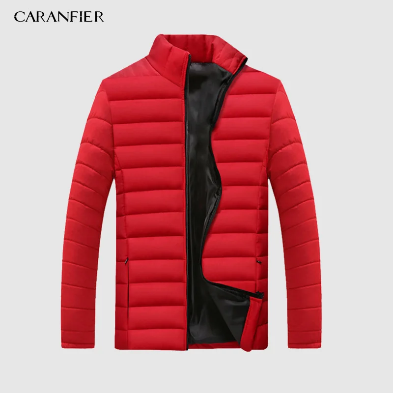 66 Red CARANFIER мужские парки Зимняя Теплая мужская ветровка модная однотонная пуховая куртка мужская повседневная парка на молнии куртка с капюшоном - Цвет: 66 Red
