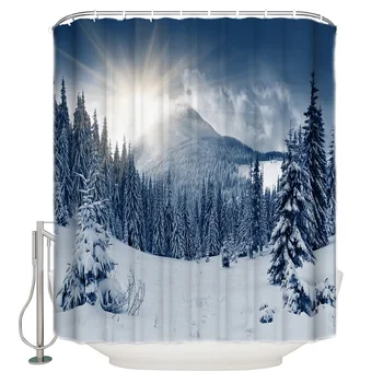 

Snow Mountain Cold Winter Season White Mountain Forest Plants Cold Sunshine Polyester Fabric Shower Curtain