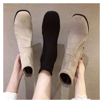 

2020 new arrive hot sale thick high heels square toe women boots high quality autumn winter ankle boots 35 36 39 38 41 42 43
