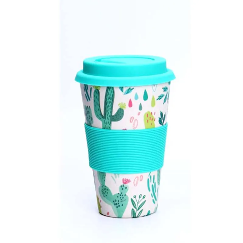 Креативные кофейные кружки BPA бесплатно, Бамбуковая бутылка для воды, розовая кожаная дорожная портативная чашка для чая, молока, посуда для напитков 400 мл - Color: Blue Tree