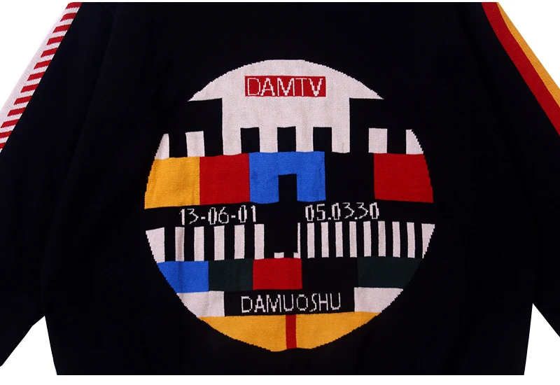 Винтажный геометрический черный свитер для женщин Harajuku Tide плотные теплые свитера женские винтажные Лоскутные черные свитера с высоким воротом