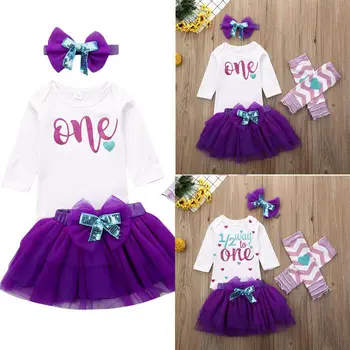 

CANIS Autumn New Baby Girl Long Sleeve Bodysuit T-Shirt Tops Pleated Skirt One Years Birthday Dress Outfits