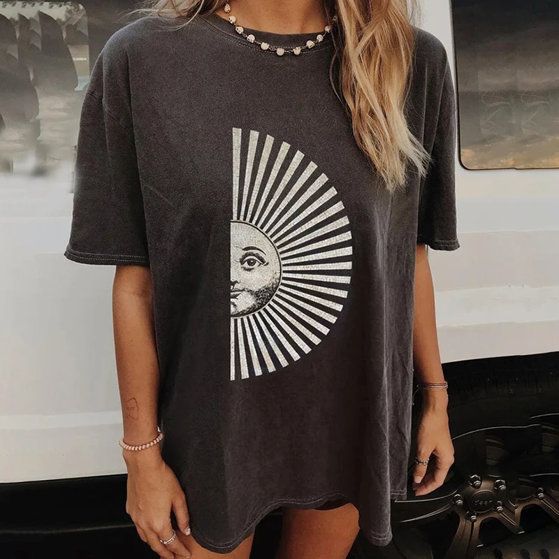 Gothic Tops Women T-shirts 2021 Summer Short Sleeve Loose Tee Harajuku T-shirt Printed Hip Hop Streetwear Hip Hop Top Tee Female