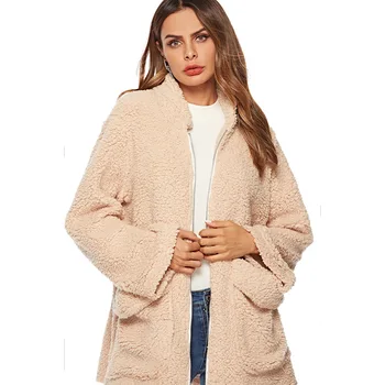 

2019 New Autumn Winter Faux Fur Coat Women New Oversize Coats Fashion Pocket Female Slim Fit Overcoat Warm Plush Jackets Outwear