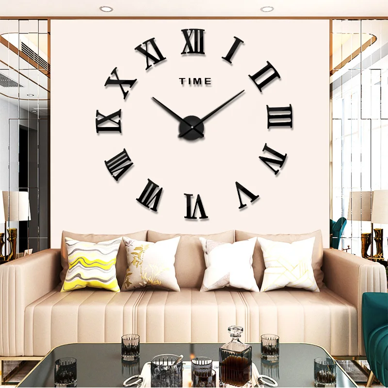 Muhsein Home Decor Roman Numerals Wall Clock 3D Effect Acrylic Wall Stickers Clock Mute Movement For Office Decorate Wholesale 