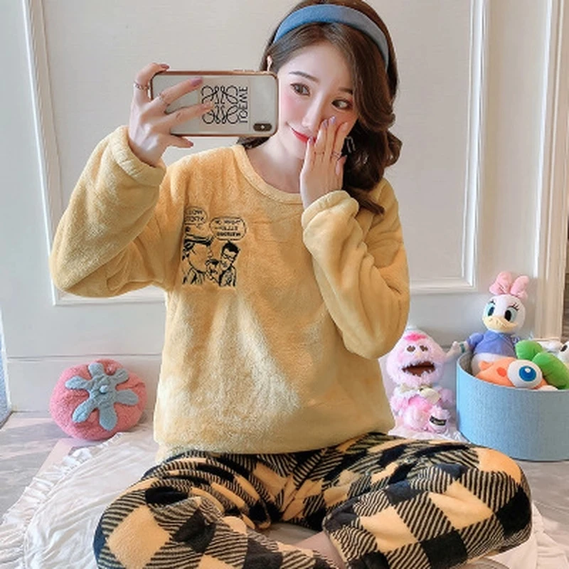 

Pajama Woman Winter Warm Sets Ladies Pyjamas Flannel Sleepwear Pijamas Mujer New Home Clothes 2020 Dropshipping