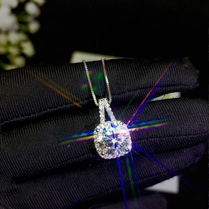 Dainty Female White Diamond Pendant Necklace S925 Sterling Silver Chain Necklaces For Women Charm Square Hollow Wedding | Украшения и