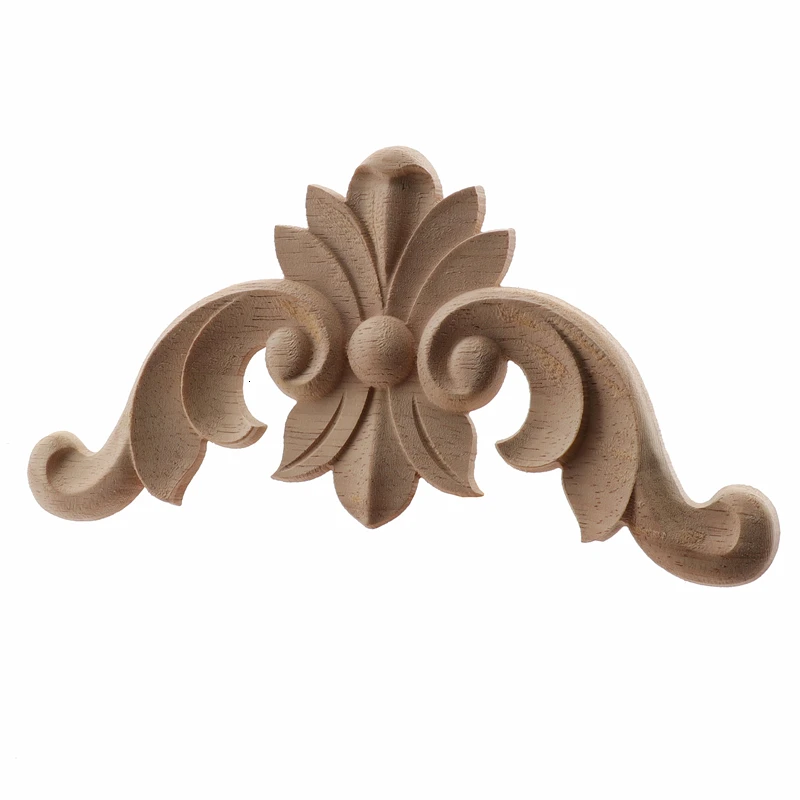 Ornament Crafts RUNBAZEF Wood Applique Onlay Wood Decal Modern Ornamental European Decoration Rose Crown Leaves Wooden Corner Home Figurines