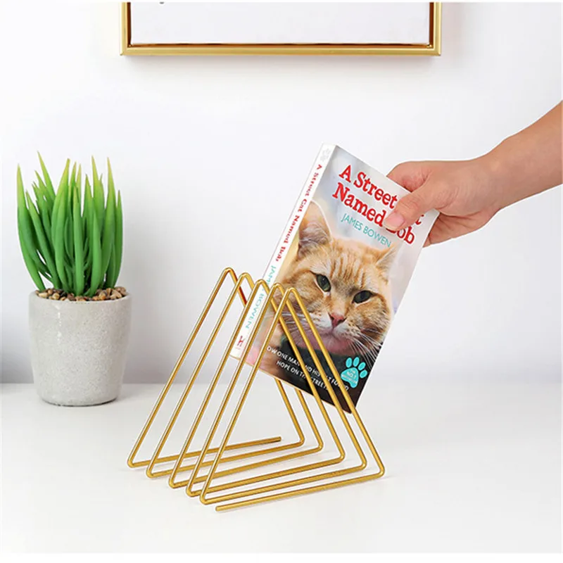 Bookends Golden Triangle Iron Art Book Stand Office Desk Shelf Magazine Book Collection And Arrangement Shelf Storage