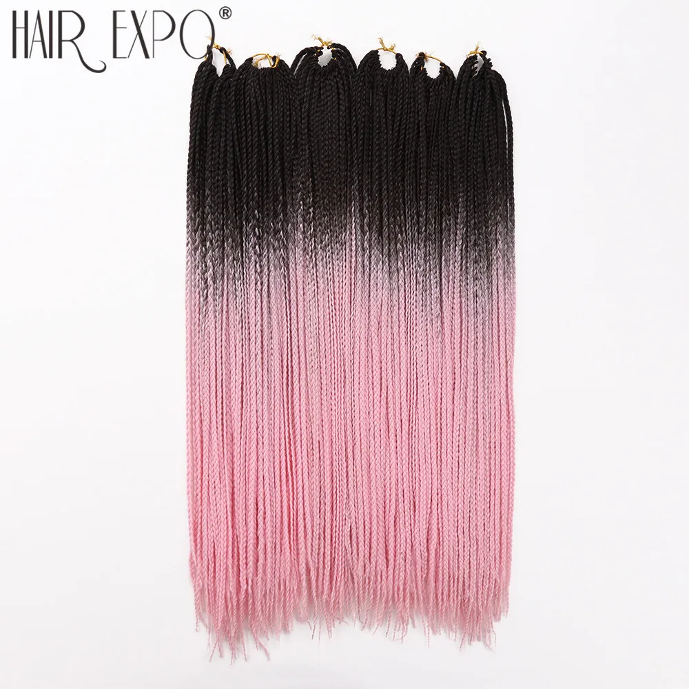 

24 inch Box Braid Crotchet Braids Hair Synthetic Ombre Braiding Hair Extension Pink Purple Blue Grey Color For Black White Women