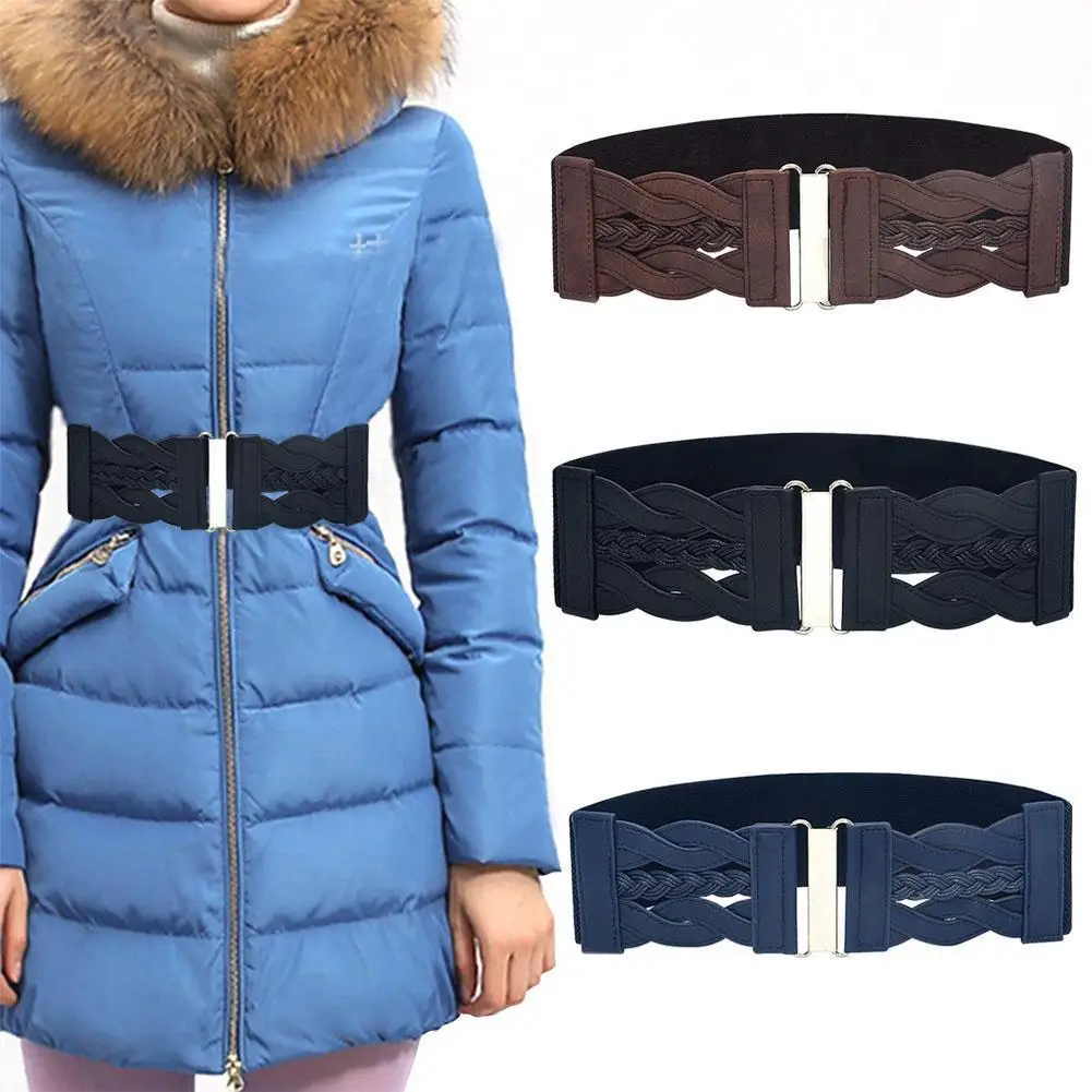 

Fashion Vintage PU Leather Elastic Wide Belts For Women Thick Waistband Dress Stretch Belt Belt Waist Size Plus Skirt Femal T1L0