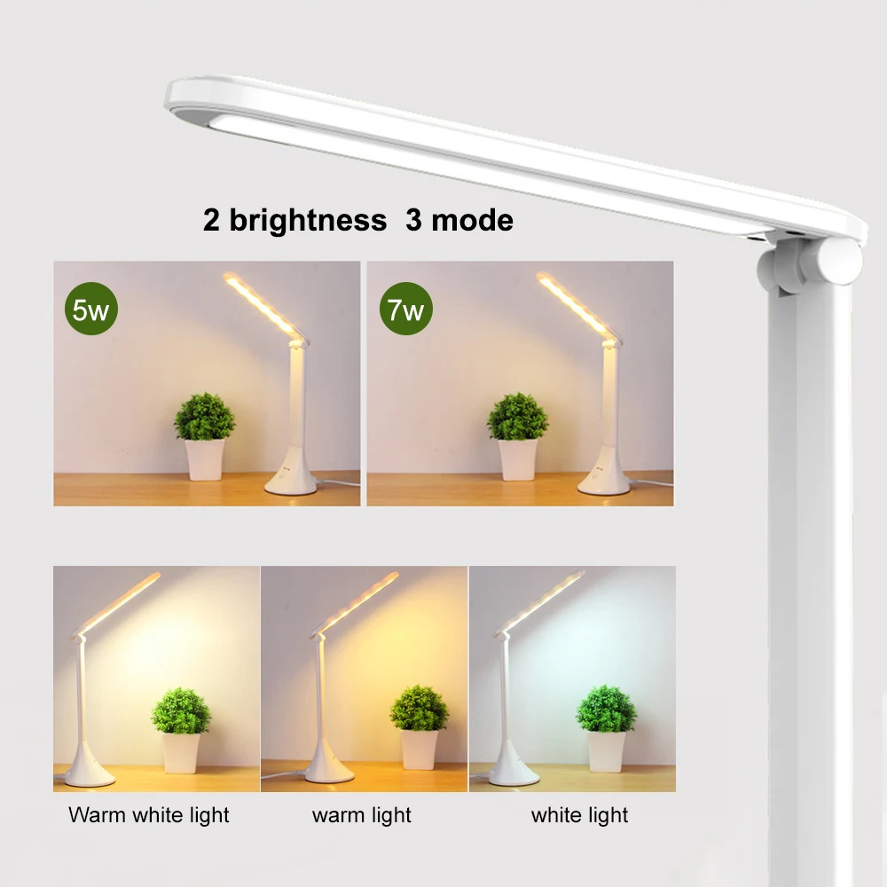 LED Desk Lamp Foldable Touching 3-Level Dimmable with Digital Calendar Temperature Alarm Clock Reading Table Lamps