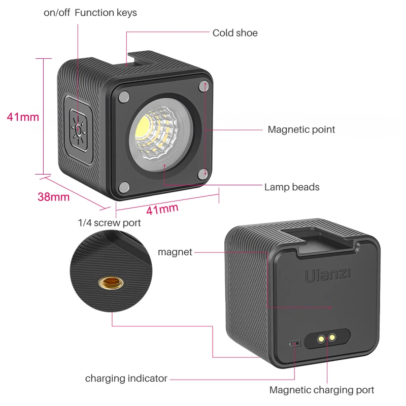 Luz LED recargable Ulanzi L2 Cute Lite a prueba de agua - FotoAcces