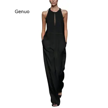 

Summer Women Wide Leg Loose Jumpsuit Elegant Long High Waist Pocket Plus Size Casual Jumpsuit Ladies Sleeveless Rompers ED