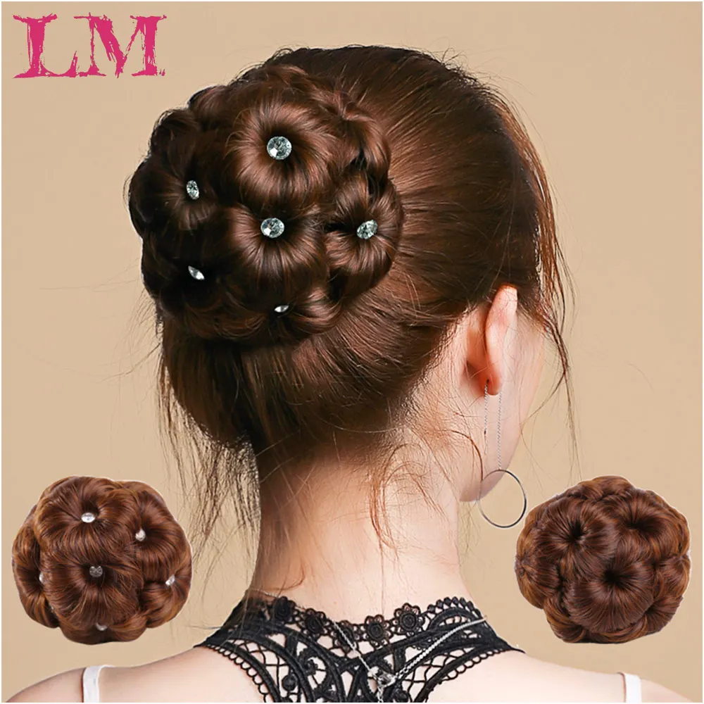 

LM Fashion More Color Fiber Chignon with 9 Flower Curly Chignon Hair Bun Donut Clip In Hairpiece Extensions Synthetic
