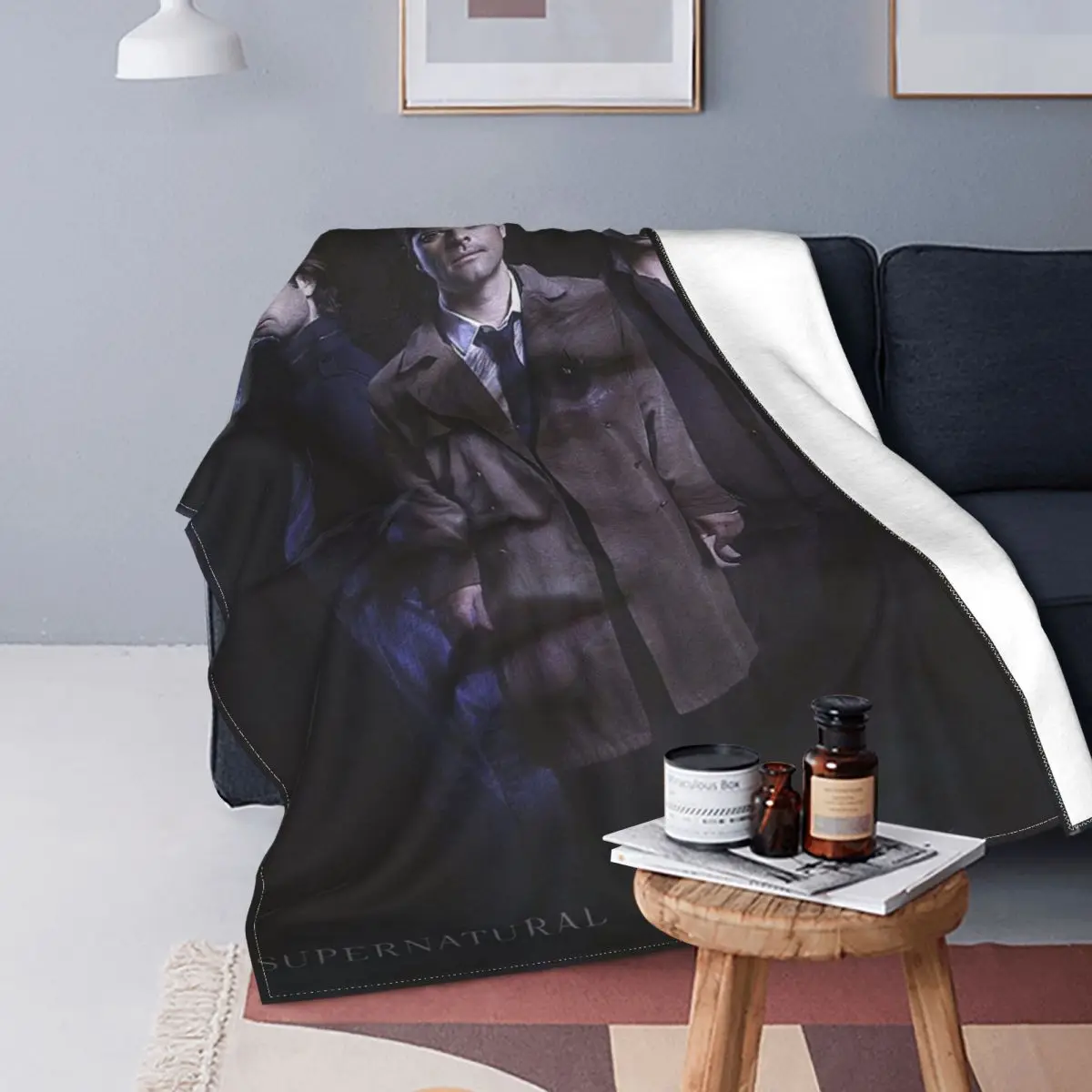 

Sam Dean Castiel Flannel Blanket Supernatural Movie Creative Throw Blanket for Home Bedspreads