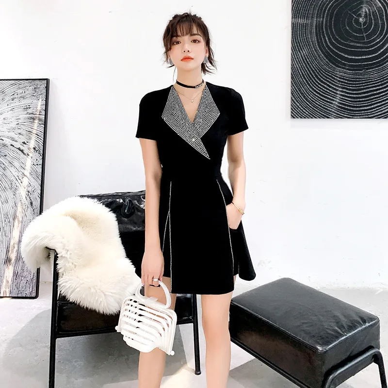 

New Style Online Celebrity Celebrity Style Hot Drilling Suit Collar Fashionable Two-Piece Set Fashion