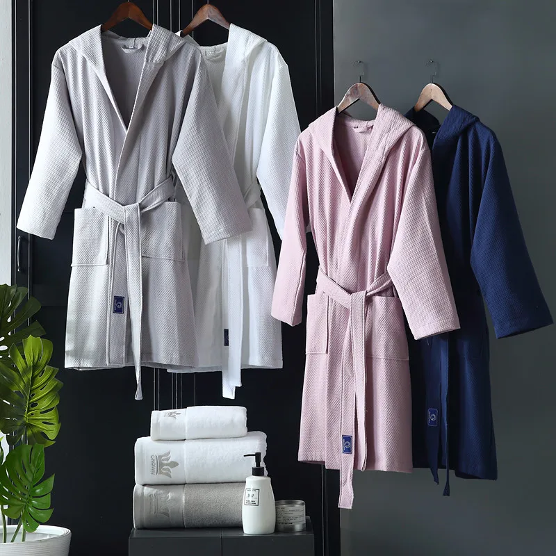 Pure Cotton Waffle Bathrobe Men Women Home Hotel Autumn Winter Thin Bath Robes Couple Hooded Dressing Gown Szlafrok Badjas Pure Cotton Waffle Bathrobe Men Women Home Hotel Autumn Winter Thin Bath Robes Couple Hooded Dressing Gown Szlafrok Badjas