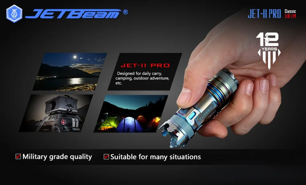 JETBeam II PRO titanium Meta Мини светодиодный фонарик 510 лм Cree XP-L HI тактические фонари для выживания