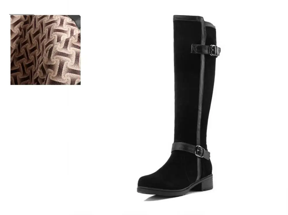 ASILETO/женские сапоги до колена; женские осенние мотоциклетные сапоги для верховой езды; Женская замшевая обувь с пряжкой; bottes femme bootie botas; S726 - Цвет: Black velvet inside