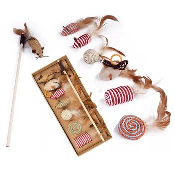 

8 Pcs Cat Toys Set Funny Cat Stick Bell Ball False Mouse Feather Toys Creative Assorted Cat Interactive Cat Play Toy for Kittens