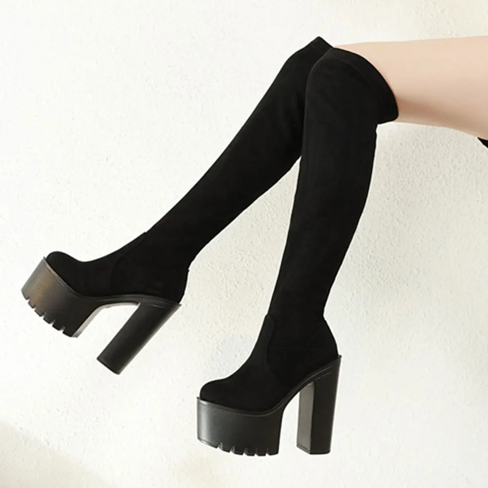 

Doratasia Fashion New Design 2020 INS Hot Stretch Boots Woman Shoes Chunky High Heels Platform Over The Knee Boots Lady Shoes