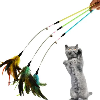 

Feather Cat Teaser Rod Toys Funny Bell Feather Bell Rod Toys For Cat Kitten Playing Interactive Toy Cat Wand Pole Products