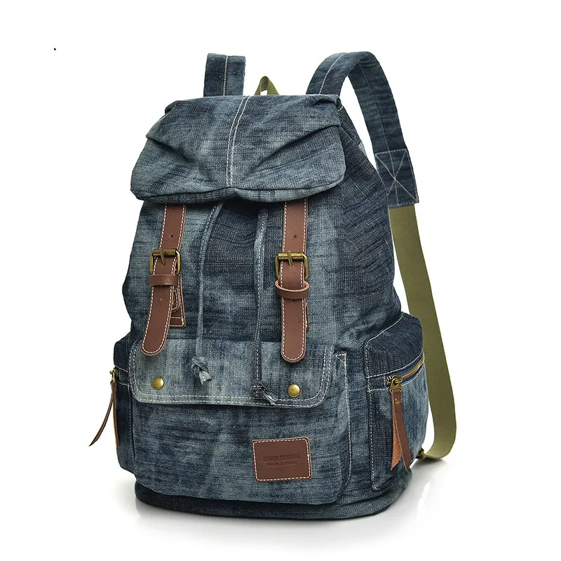 

ins tide brand retro denim canvas backpack female European and American casual backpack male large-capacity travel backpack