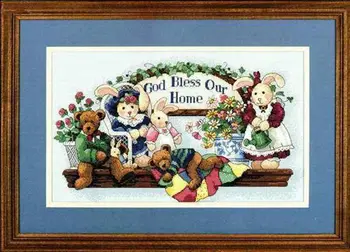 

100% egypt COTTON Beautiful Counted Cross Stitch Kit God Bless Our Home Teddy Bear Bears Family Club dim 03888 3888