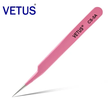 CS-5A Подлинный Пинцет «VETUS» Пинцет для наращивания ресниц из нержавеющей стали Сверхтонкий Высокоточный анти кислотные пинцеты антистатические - Цвет: CS-5A