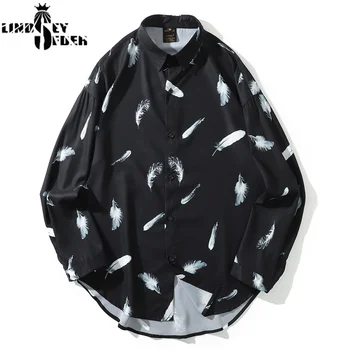 

Men's Shirt Vintage Fashion Hip Hop Loose Shirts Harajuku Long Sleeve Curve Bottom Casual Streetwear Thin Outwear