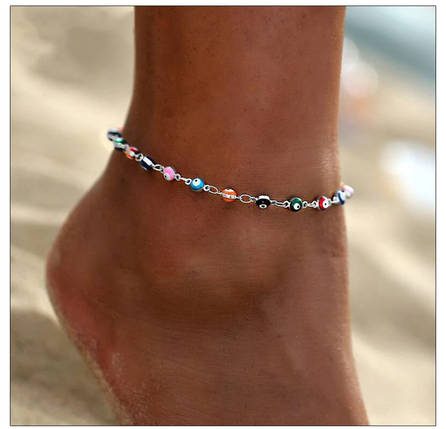 H48525de4430349129b554a969061ed57t - Fashion Colorful Turkish Eyes Anklets for Women Charm Gold Color Beads Pendant barefoot sandals Anklet Foot Jewelry Accessories