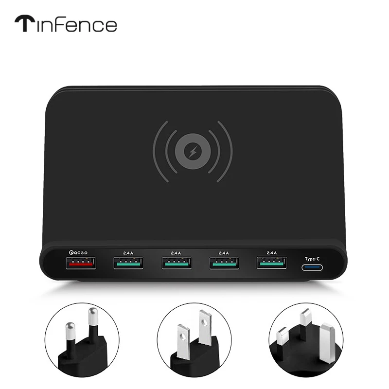 

Tinfence 60W Qi Wireless Charger For Iphone X XS MAX Multi USB Cargador Movil Quick Charge 3.0 Fast Chargeur For Samsung S9 S8