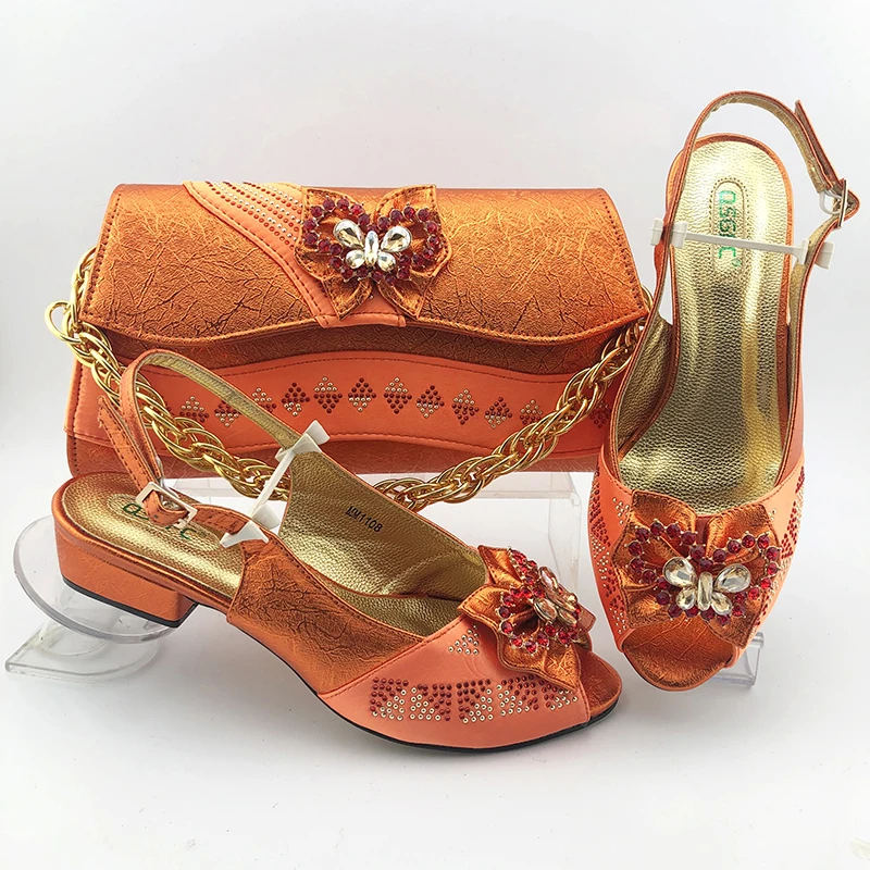 orange shoes and bag for wedding
