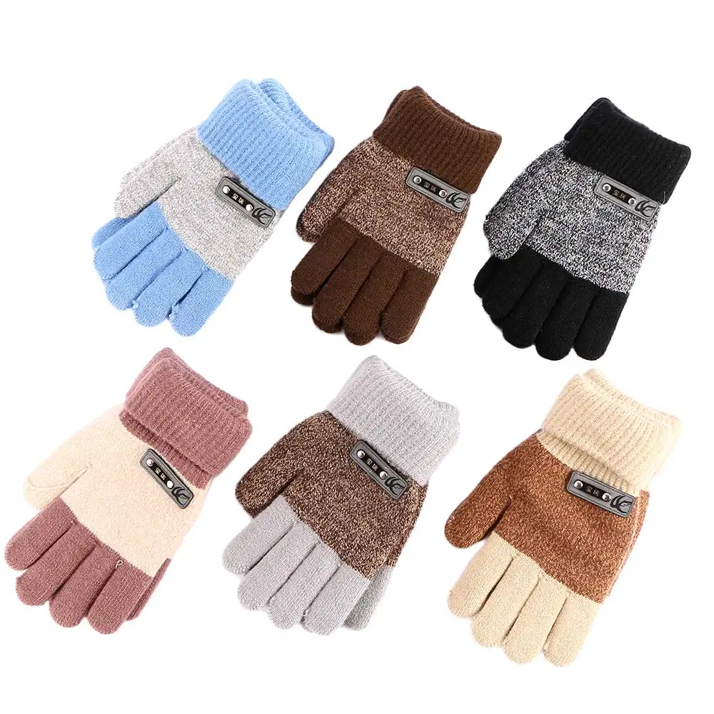 6 цветов, теплые вязаные перчатки для мальчиков, детские зимние толстые перчатки с защитой пальцев, популярные перчатки высокого качества