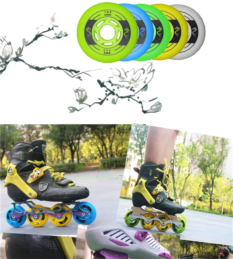 [72 мм 76 мм 80 мм] TianBo Inline Skate Wheel, 83A FSK слалом Recommand! Высокие эластичные колеса T& B для слалома уличной щетки