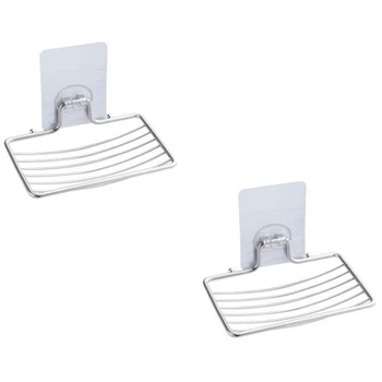 

2 Pack Soap Dish Holder Self Adhesive Wall Mounted Soap Sponge Holder Stainless Steel Storage Saver Rack for Bathroom