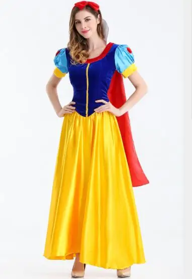 Белоснежка; костюм принцессы для взрослых для женщин; вечерние карнавальные костюмы на Хэллоуин; платье для девочек+ головной убор; длинное платье