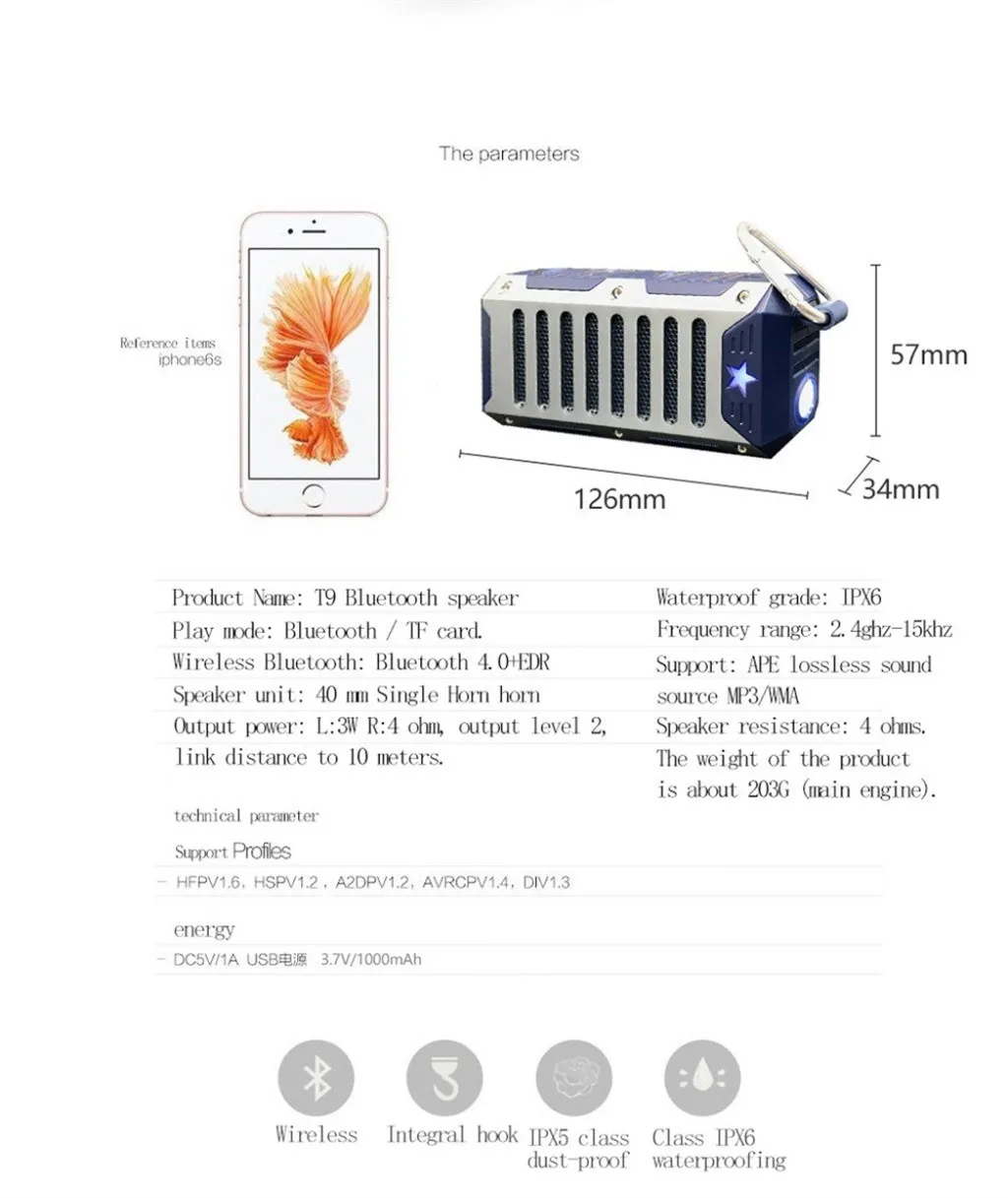 HIPERDEAL T9 открытый для верховой езды портативный саундбокс беспроводной водонепроницаемый фонарик карты Мода Мини Bluetooth динамик Jy26