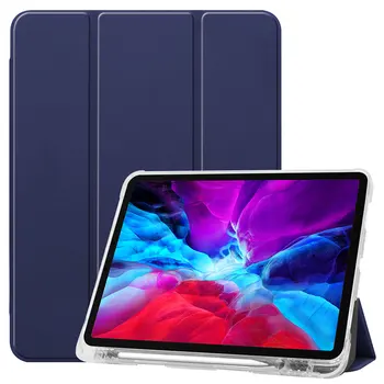 

TPU Back Protect Tablet Case For iPad Pro 12.9 2020 4th Generation Funda Tri-Fold PU Leather Flip Stand Cover With Pencil Holder