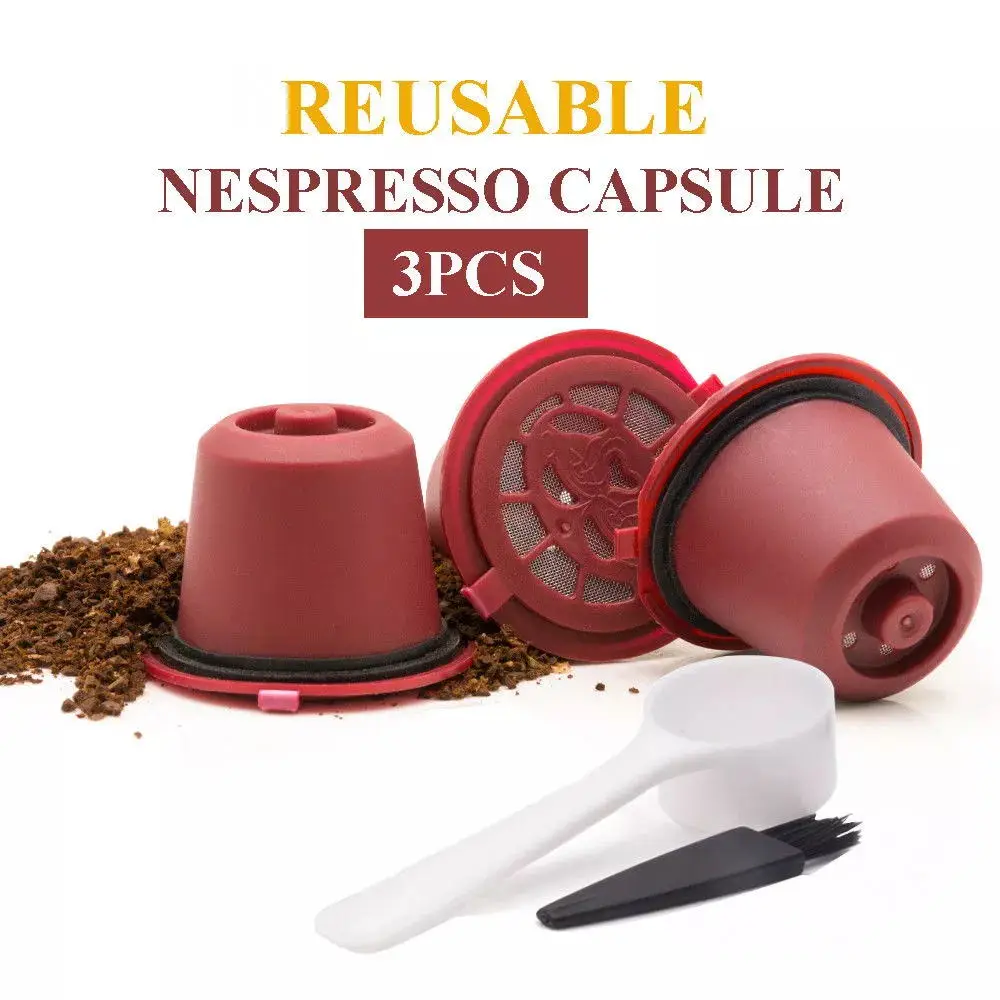 

3PCS Reusable Coffee Capsules Pod Nespresso Stainless Steal Mesh Filters Plastic Capsule for Nespresso Cafe Machine With Spoon