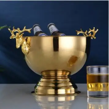 304 нержавеющая сталь голова оленя уха MOET& CHANDON золото и серебро ведерко со льдом под бутылку шампанского Хрустальная чаша шампанского - Цвет: Золотой