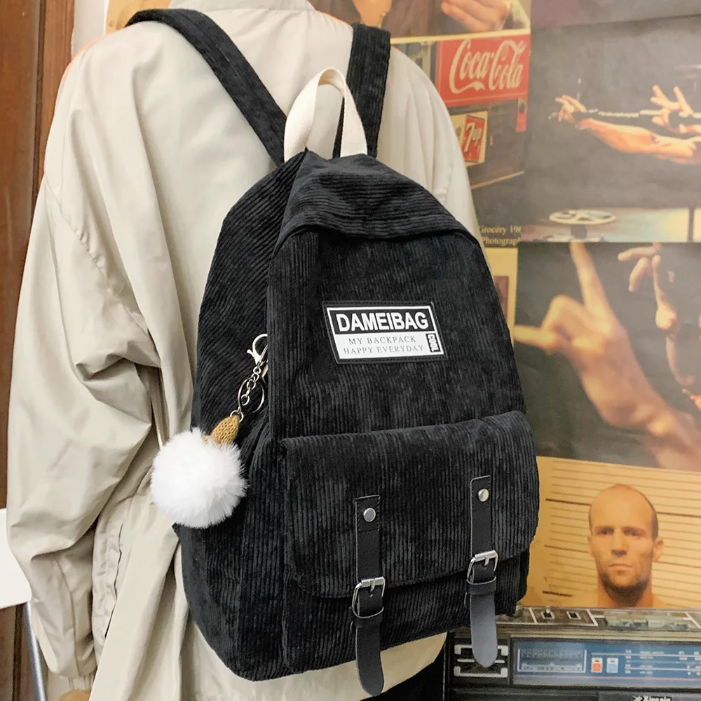 Stripe Cute Corduroy Backpack kawaii 