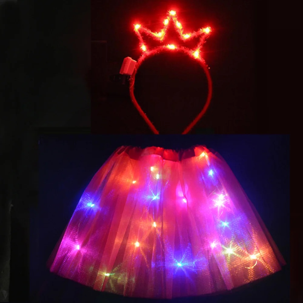 Светодиодный светильник балетные пачки на проволоке Кот кролик ухо Корона повязка юбка светящаяся неоновая вечеринка подарок на день рождения Хэллоуин СВЕТОДИОДНЫЙ одежда Рождественское украшение - Цвет: crown red