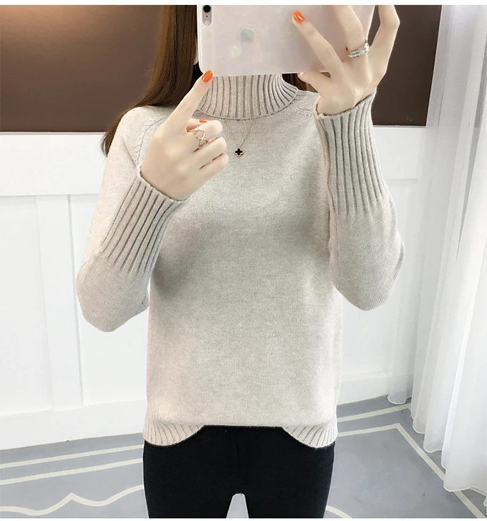 PEONFLY толстый теплый зимний пуловер свитер женский 2019 длинный рукав сплошной цвет вязаный свитер водолазка женский джемпер женские топы